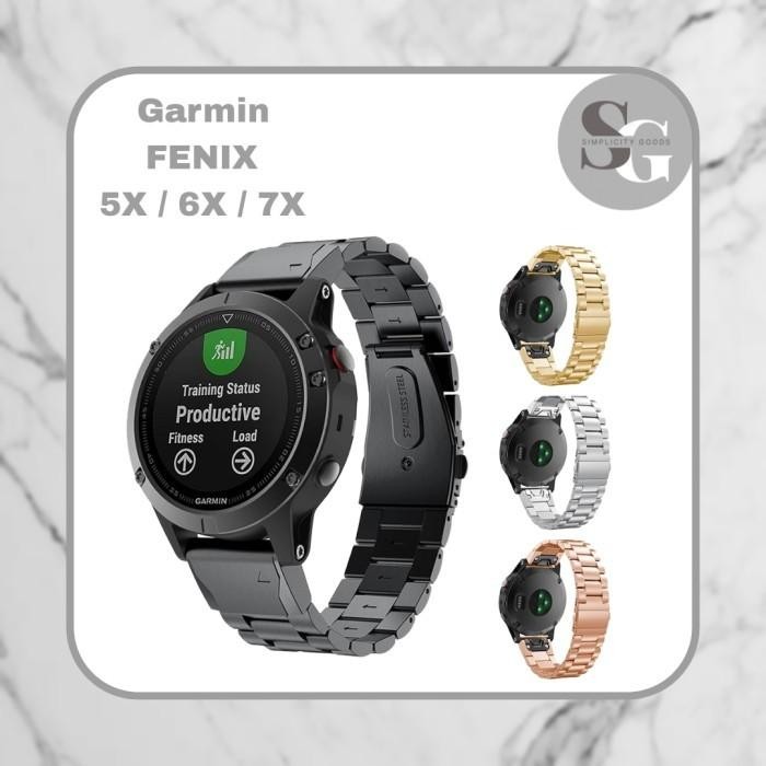 Strap Garmin Fenix 5X / 6X / 7X Smartwatch Stainless Steel 3 Beads Tali Jam Tangan Rantai 26Mm Terla