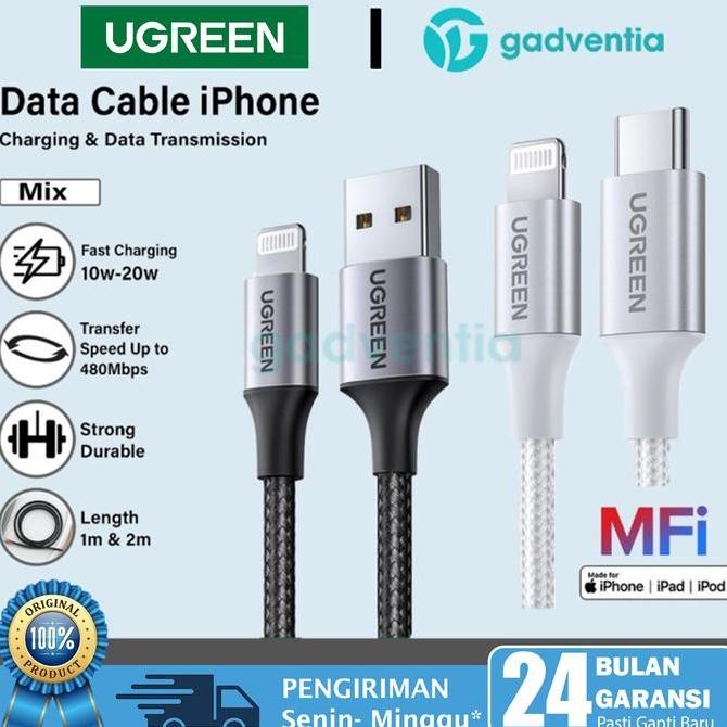 Promo / Ugreen Kabel Data Charger Iphone Ipad Mfi Usb Lightning Dan Type C To Lightning Fast Chargin