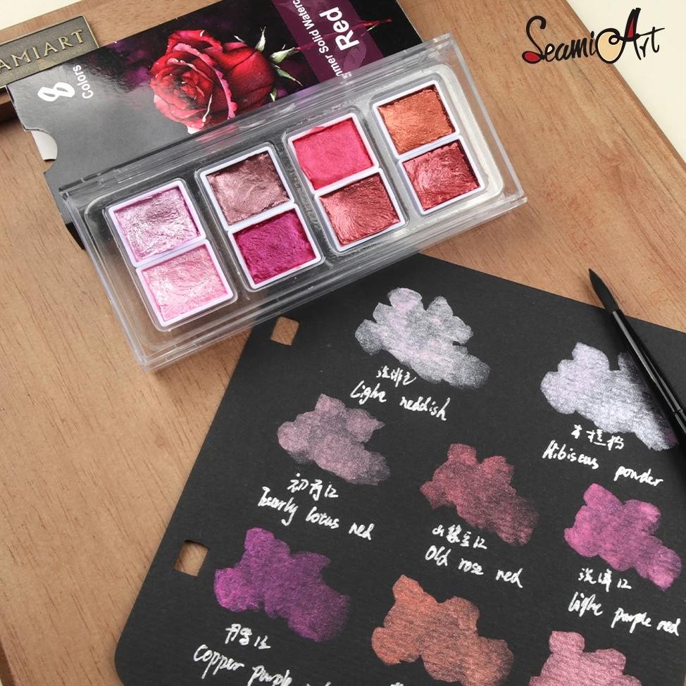

Seamiart 8/12 Colors Portable Glittery Metallica Solid Watercolor Paint Set For Water Color Painting Art Supplies