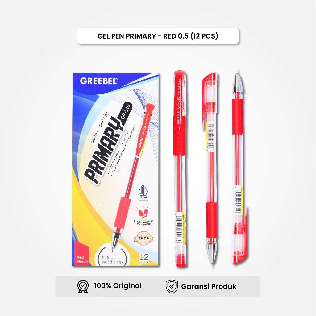 

GREEBEL Gel Pen Pulpen Pena GP-510 Primary Merah 0.5 (12PCS/SET) / Pulpen Gel Murah Grosir