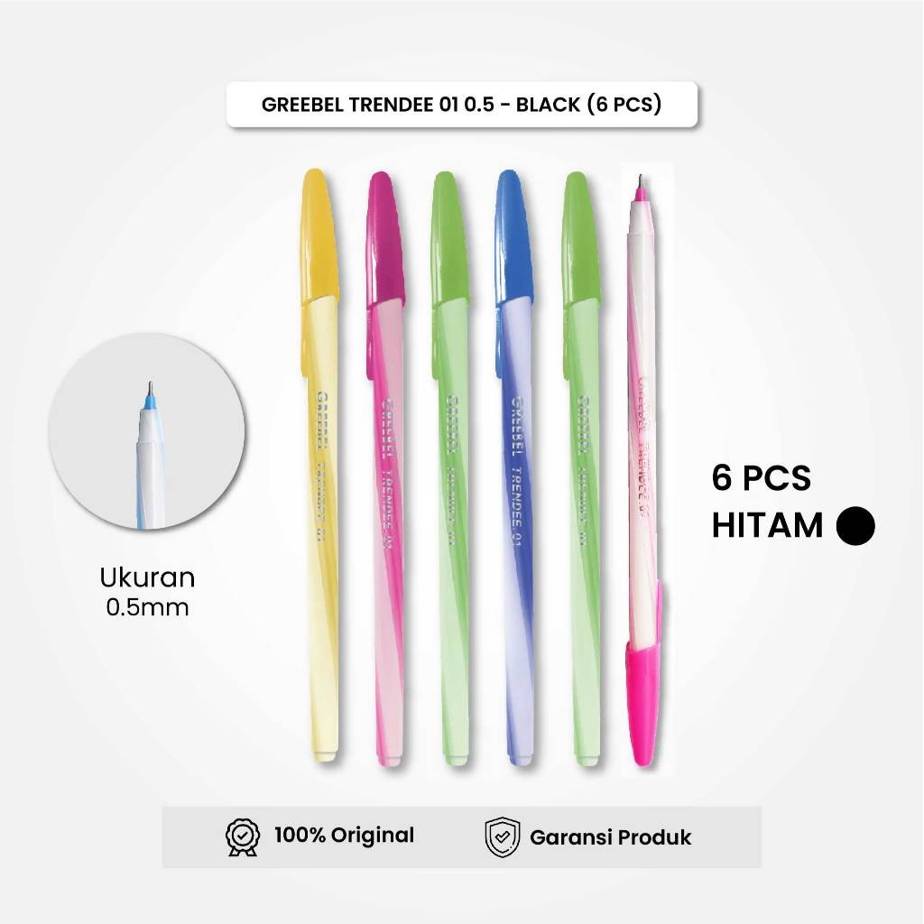

Pulpen / Ballpen Trendee 01 Hitam (6PCS/SET) / Ballpoint Bolpen Pena GREEBEL