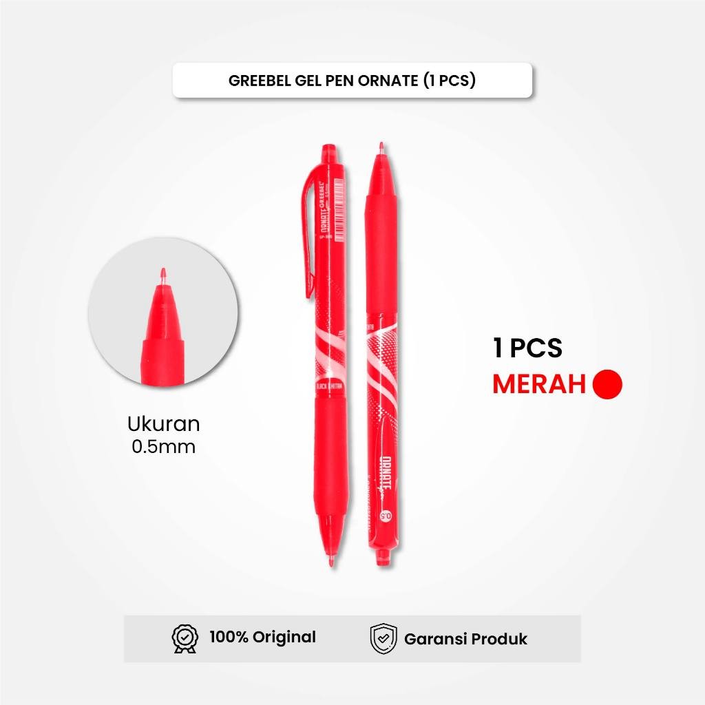 

GREEBEL Gel Pen Pulpen Pena Ornate GP-505 0.5 Merah (1PCS) / Pulpen Gel Murah Grosir