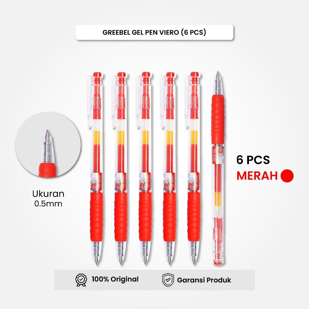 

GREEBEL Gel Pen Pulpen Gel GP-504 Viero 0.5 Tinta Merah (6PCS/SET) / Pulpen Gel Murah Grosir