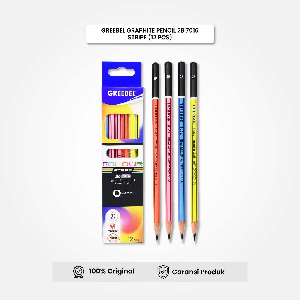 

GREEBEL Pensil Kayu 2B 7016 Stripe (12PCS/SET) / Pensil Tulis Pensil Ujian GREEBEL