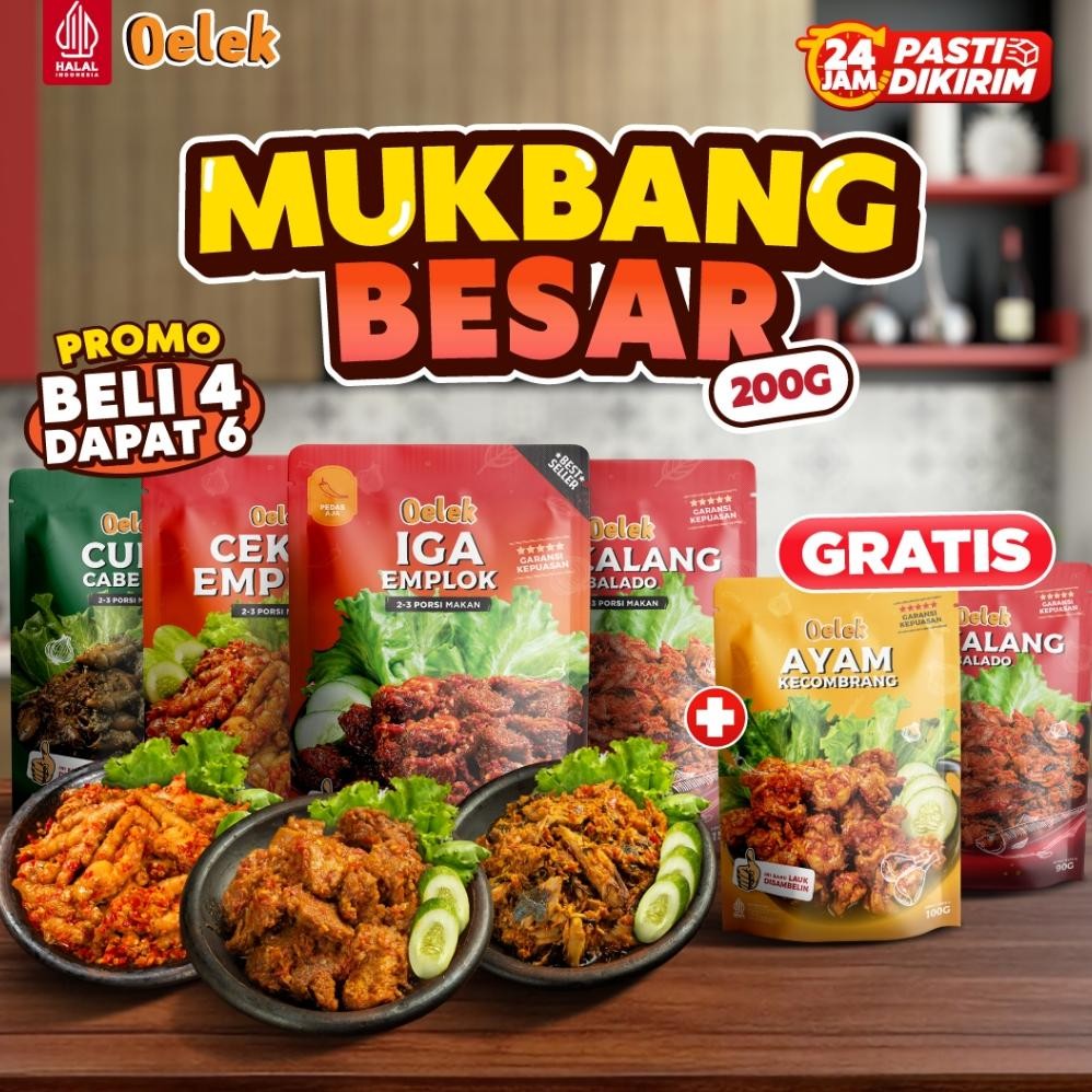

[DAPAT 6 Pcs] Oelek Mukbang Besar 4 Lauk 200gr (Beli 4 Dapat 6) Lengkap Oelek Semua Varian Ukuran Besar / Lauk Siap Saji