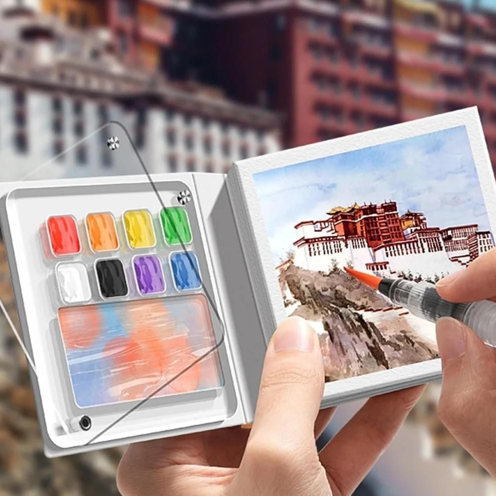 

Portable Mini Watercolor Sketchbook With Paint Tray - 50 Sheets, Medium Thick Paper, Ideal For On-The-Go (Paint Not Included)