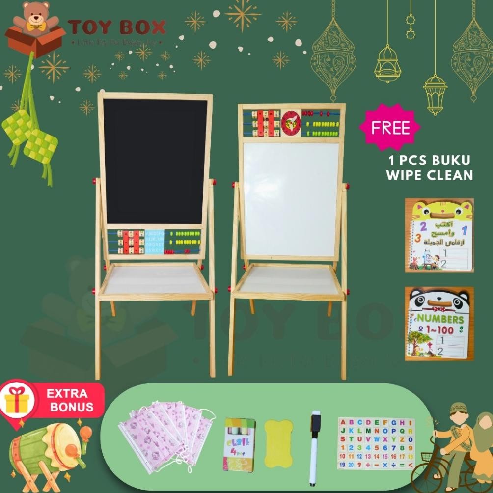 

READYYY MAINAN UK LARGE 2IN1 MAGNETIC EDUION BOARD - ( BLACK DAN WHITEBOARD ) PAPAN TULIS BESAR BELAJAR / MENGGAMBAR / BERHITUNG ANAK DENGAN SEMPOA BERHITUNG MODEL BERDIRI BESAR