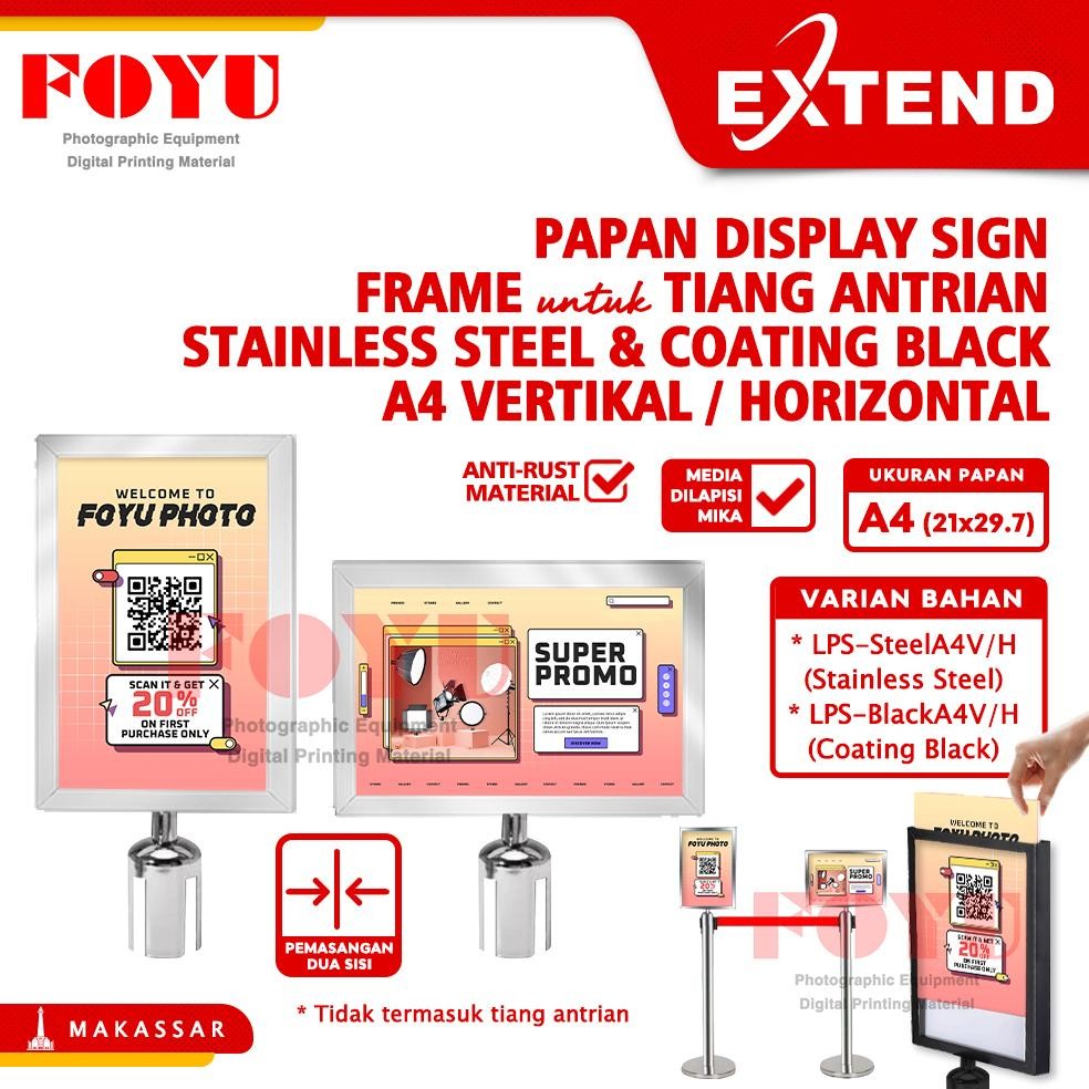 

SPIROS PAPAN DISPLAY SIGN FRAME TANDA BOARD BANNER IKLAN POSTER UNTUK TIANG PEMBATAS ANTRIAN STAINLESS STEEL COATING BLACK A4 VERTIKAL HORIZONTAL EXTEND
