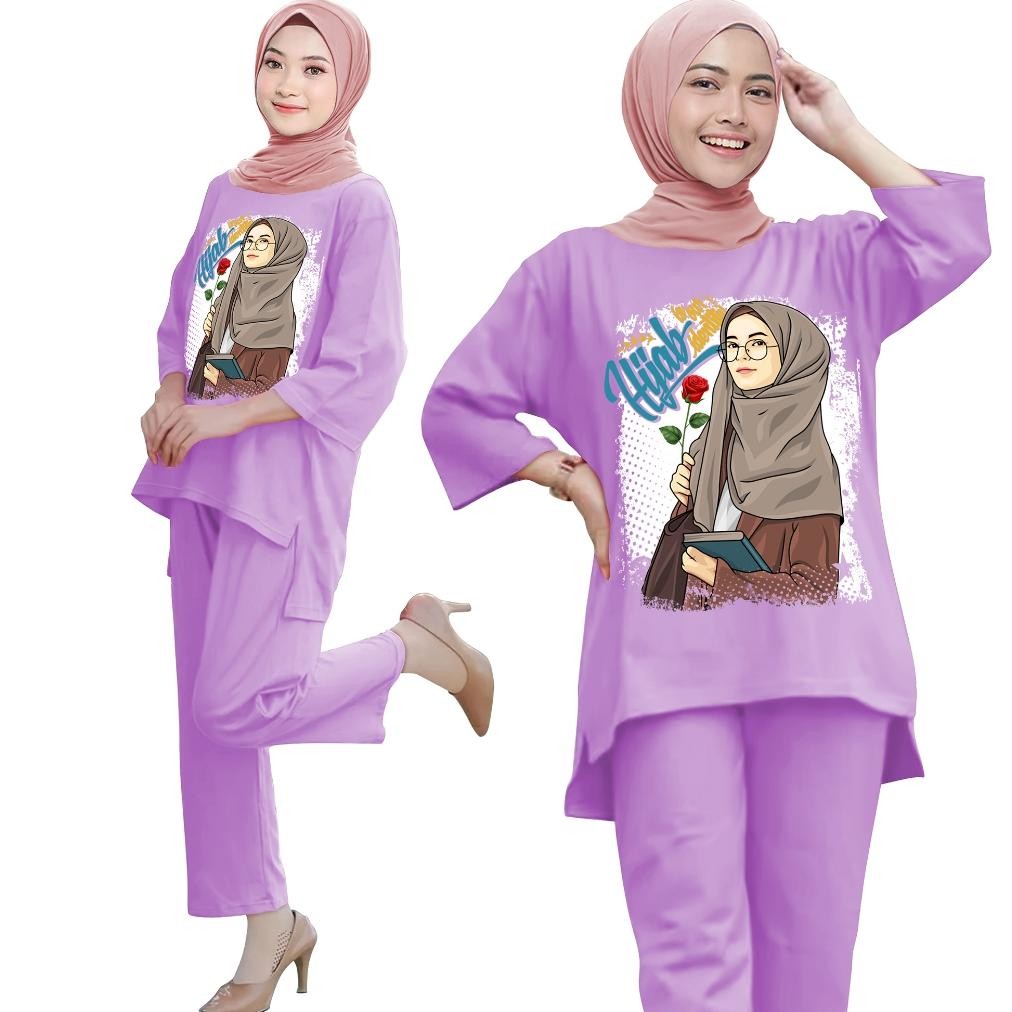 Ready Setelan Perempuan Abg Remaja Dewasa Setcel Oneset Tm 000108  Setelan Cewek Dewasa Slebew Cetak