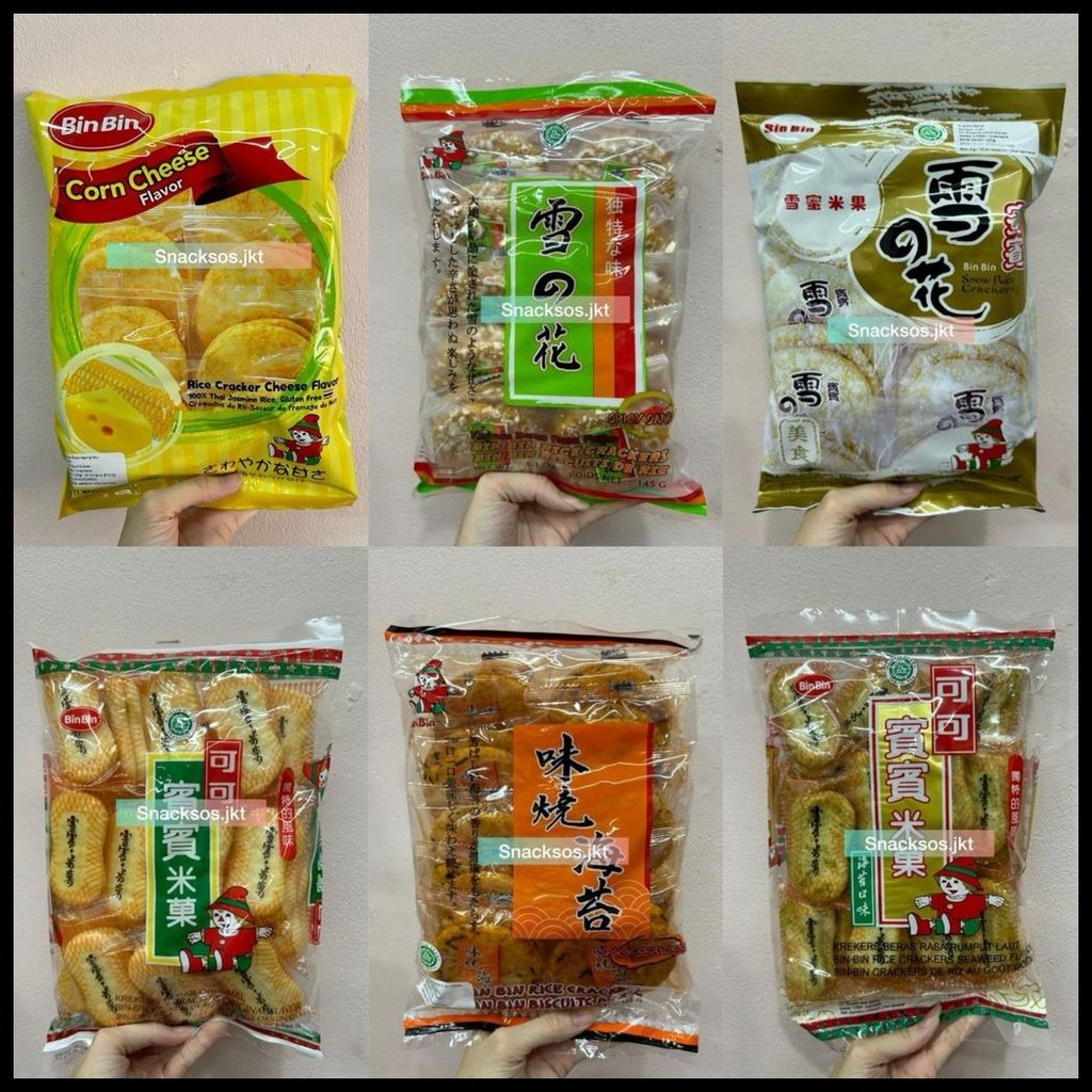 

BIN BIN RICE CRACKERS ORIGINAL / SPICY SNOW / SPICY SEAWEED / SNOW / SEAWEED / CORN CHEESE - BINBIN