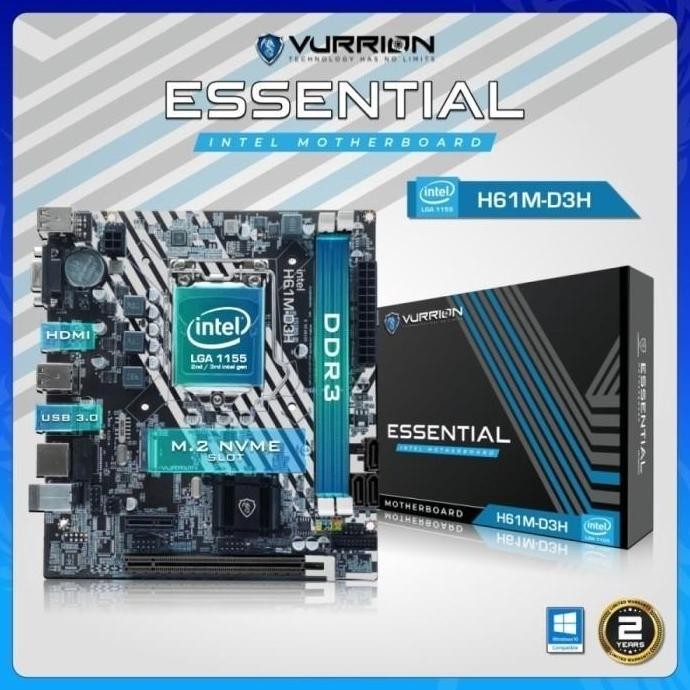 BEBAS ONGKIR - MOTHERBOARD VURRION ESSENTIAL H61M-D3H LGA 1155 VURRION H61