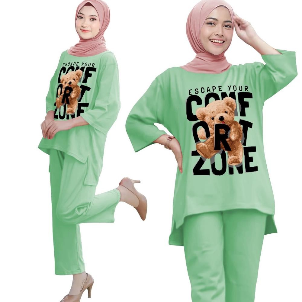 Ready Setelan Wanita Dewasa Setcel  Slebew Oneset Top Model 000126 Cetak Dtf Baju Pakian Dewasa Abg 