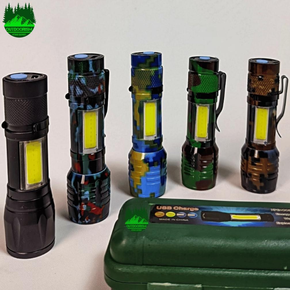 Senter USB LED MINI 808 Tali Polos | Senter Cliff 809 | Senter LED Zoom In Zoom Out Free Box + USB