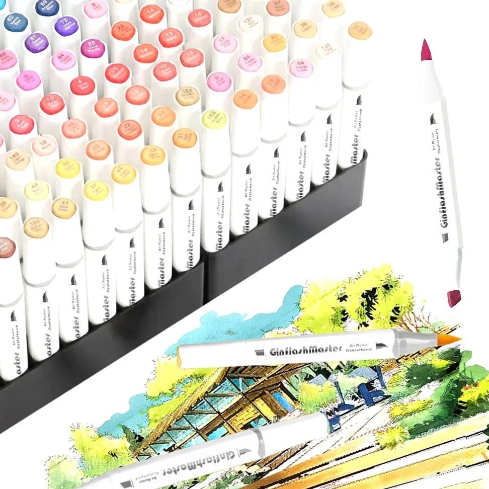 

Ginflash Soft Brush & Chisel Art Markers Brush Pen Sketch Alcohol Based Markers Dual Head Manga Drawing Art Supplies