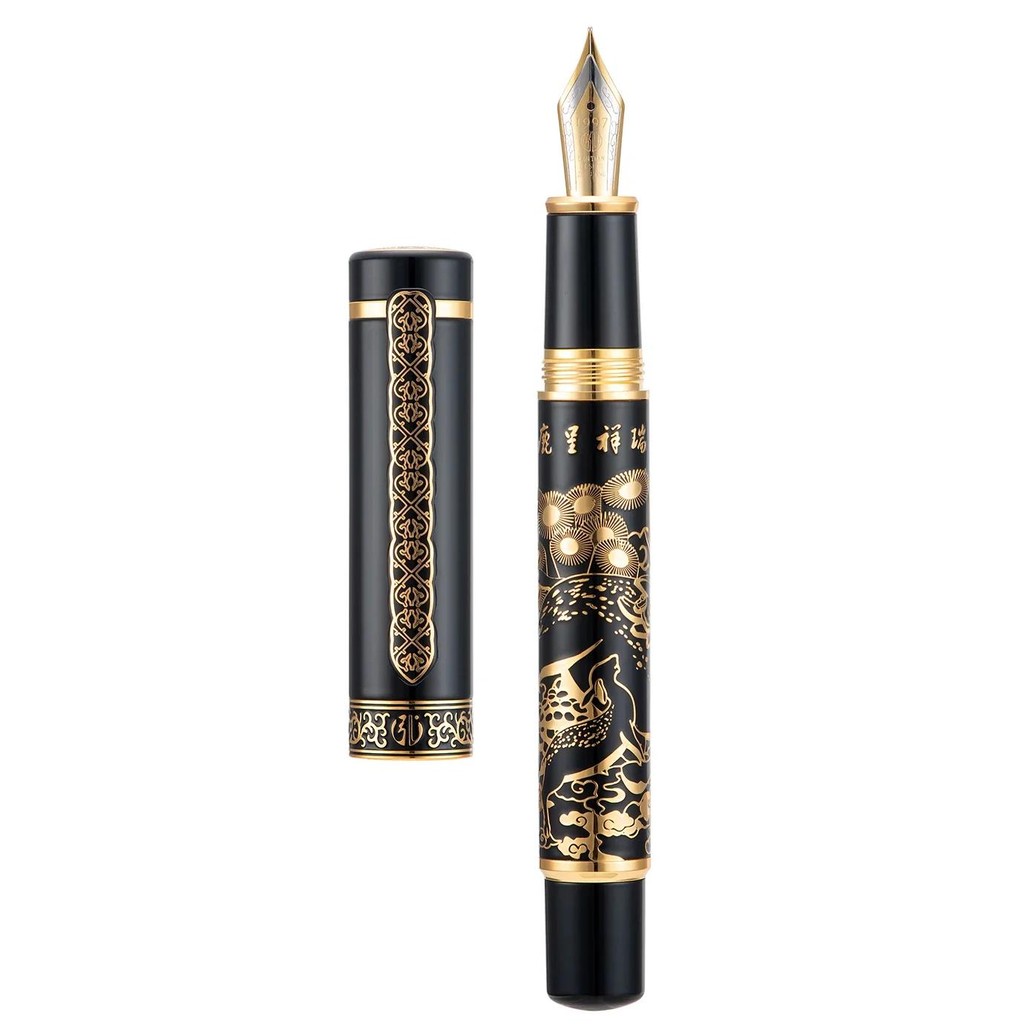 

Hongdian 8037 Chinese Metal Fountain Pen, Iridum Ef/F Nib With Deer Painting Design, Smooth Writing Pen With Ink Converter