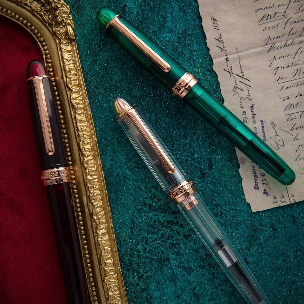 

Natami Fountain Pen Fine Nib Transparent Clear Ink Converter Smooth Flow Gold Trim Call Gift Leather Pouch Platinum Calligraphy