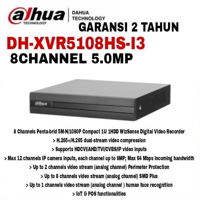 HJK DVR DAHUA 8Ch 5MP XVR5108HS-I3 DVR 8 CHANNEL 5MP WizSense Garansi Resmi
