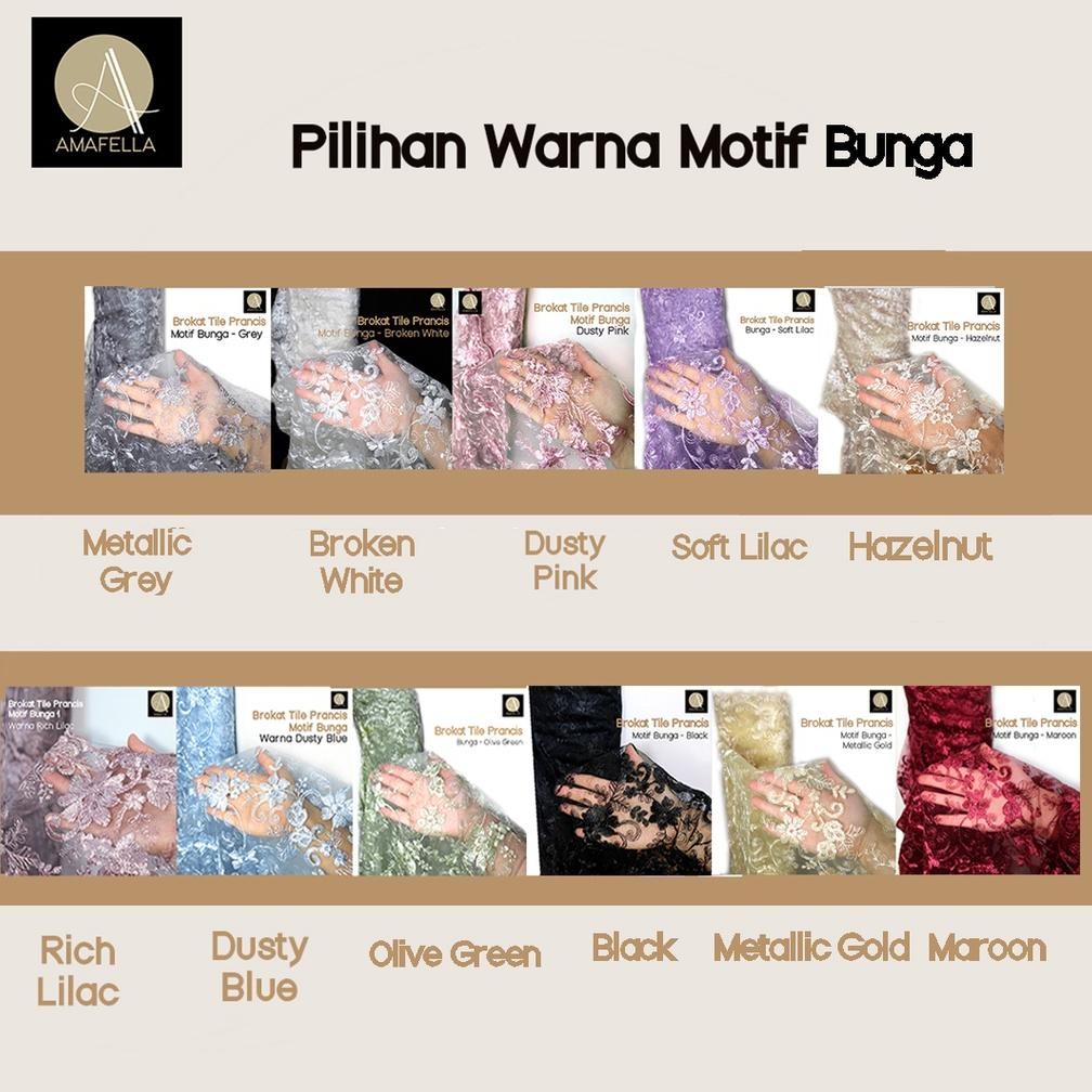 SY 1/2 meter Kain Brokat Tile Prancis Bahan Kebaya Motif Bunga Maroon