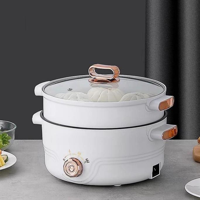 Panci Masak Listrik Serbaguna 22Cm Rose/Alat Masak Nasi Goreng Tumis Bakar Serbaguna