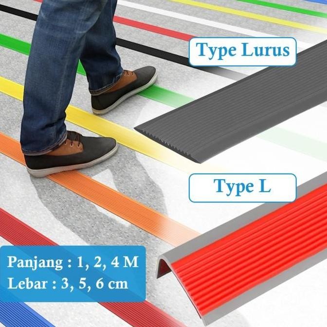 =====] Lis Tangga Anti Slip Pengaman Tepi Sudut Siku Step Nosing Karet Strip Lantai Model L Lurus De
