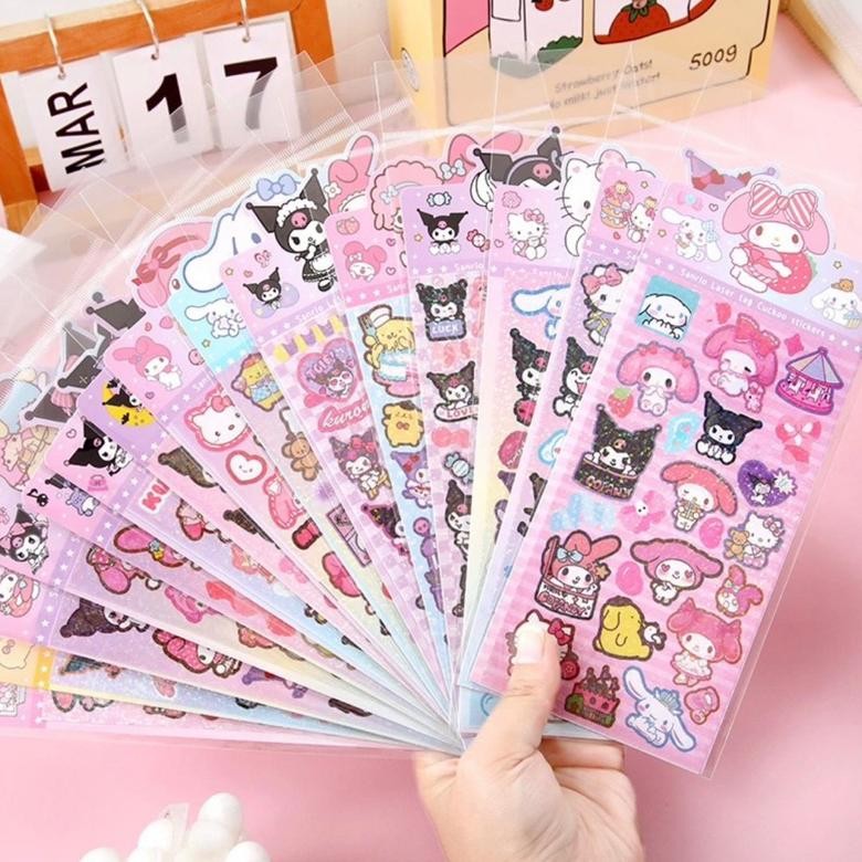 

''Terlaris" Stiker Timbul Hologram Laser Tas Kotak Sanrio - Labubu / Sticker Korea / Mainan Murah
