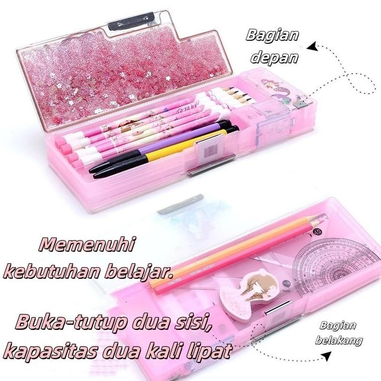 

Gh-45 Kotak Pensil Pasir Dengan Kunci Sandi + Kotak Pensil Glitter 2 Sisi Multifungsi
