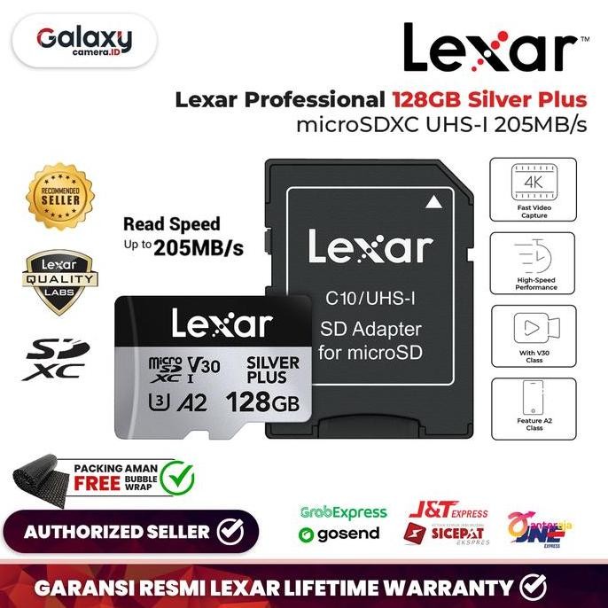 Lexar 128GB Silver Plus microSDXC UHS-I 205MB/s Lexar 128 GB Micro SD Asli