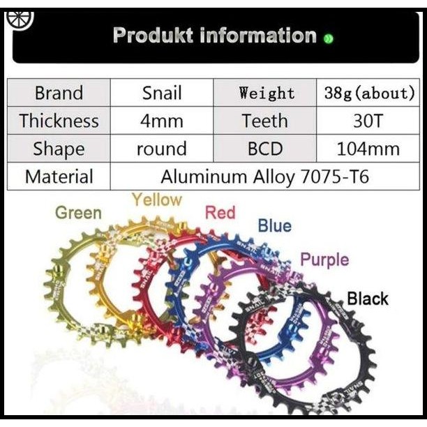 Snail Chainring 30T Bcd 104 Round Chain Ring Crank Sepeda Narrow Wide
