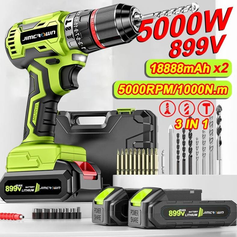 NEW jaminan mutuMesin Bor Listrik 10 mm 699V/899V set lengkap alat Koper2 Baterai bor listrik murah 