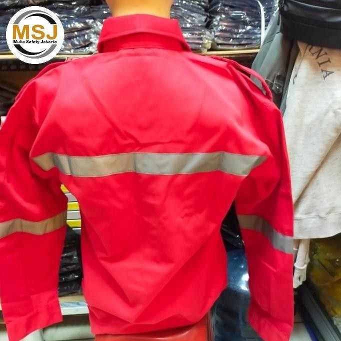 . baju seragam kerja safety merah / baju atasan kerja safety+ logo k3