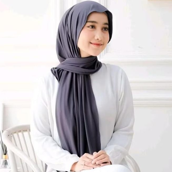 Pashmina Kaos  Rayon  Premium Ukuran 175 Cm X 75 Cm Jilbab Panjang Wanita Muslim Hitam Santai Pashmi