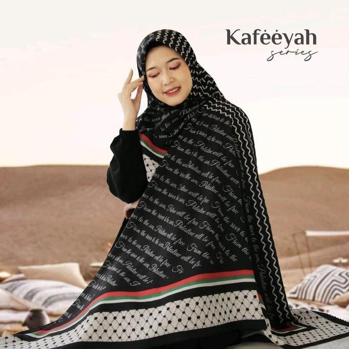 Hijab Jilbab Persegi Jumbo Ukuran 140X140 Cm Wanita Syar'I Motif Kafeeyah Palestina Palestin Kerudun