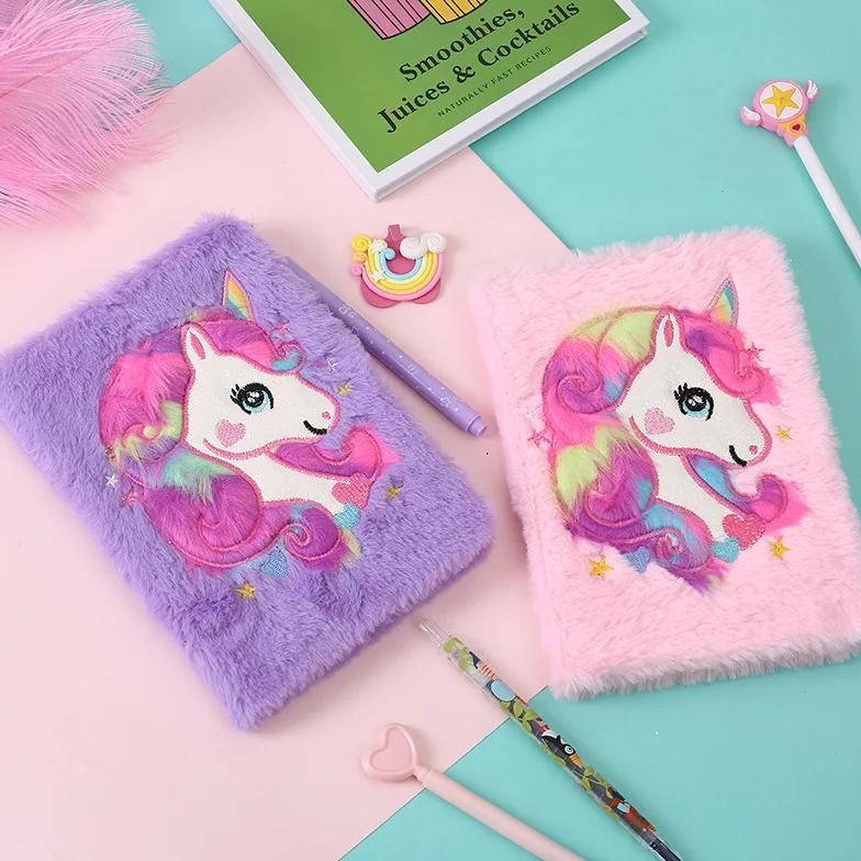 

New Cartoon Fantasy Unicorn Plush Notebook Pink Soft Girl Notebooks Memories Diary Book Handbook Journal
