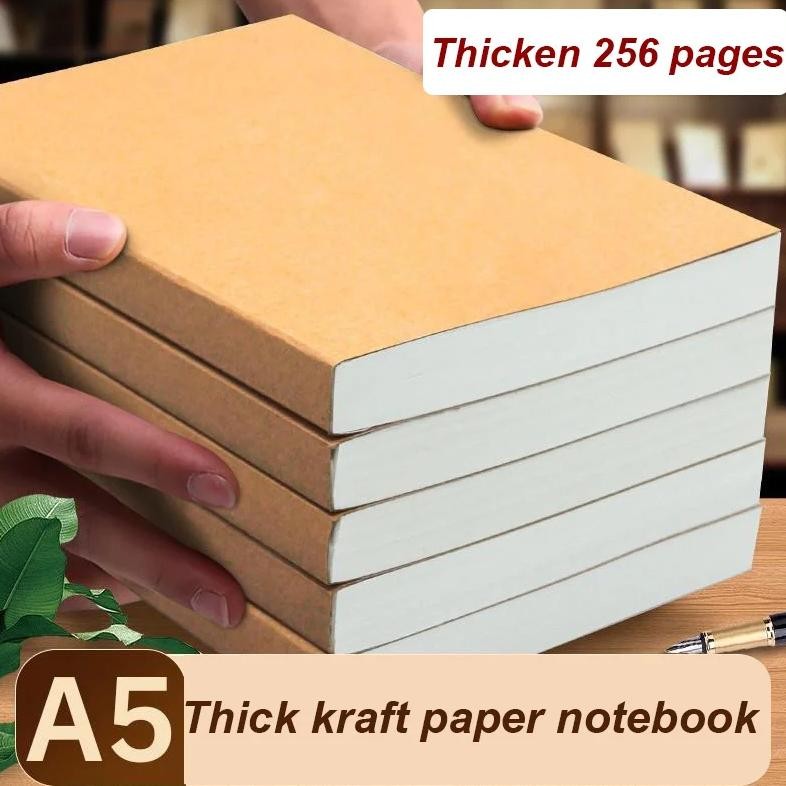 

A5 Notebook 256 Pages 128 Sheets Line Blank Grid Inner Pages Eye Protection Kraft Paper Cover Small Notepad Book