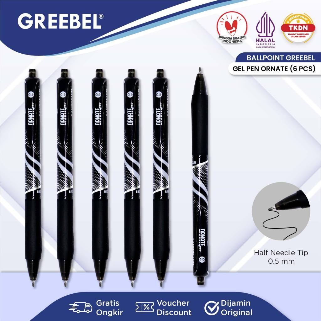 

GREEBEL PULPEN GEL / Gel Pen Ornate GP- 505 0.5 Hitam (6PCS/SET) / Ballpen Gel Ballpoint Bolpen Bolpoin Pena Gel