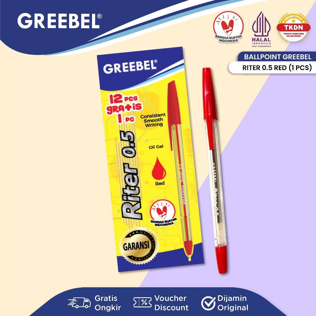 

GREEBEL Pulpen Ballpen / Riter 0.5 Merah (1PCS) / Ballpoint Bolpen Bolpoin Pena Gel