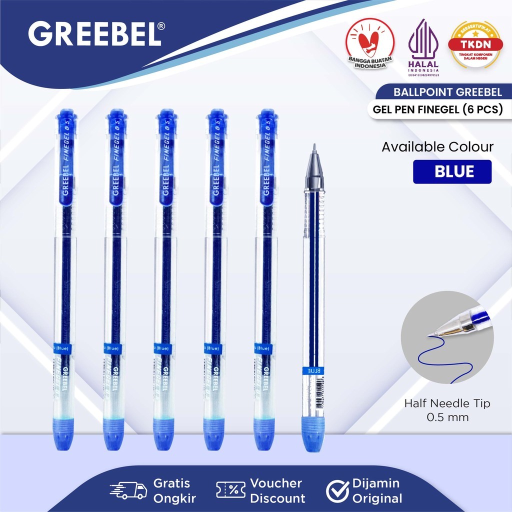 

GREEBEL PULPEN GEL / Gel Pen Gp- 506 Hi- tech Biru 0.3 (6PCS/SET) - Ballpen Gel Ballpoint Bolpen Bolpoin Pena Gel