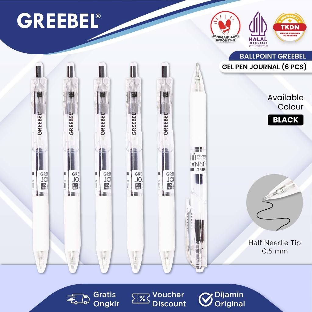

GREEBEL PULPEN GEL / Gel Pen Journal GP- 514 0.5 Hitam (6PCS/SET)