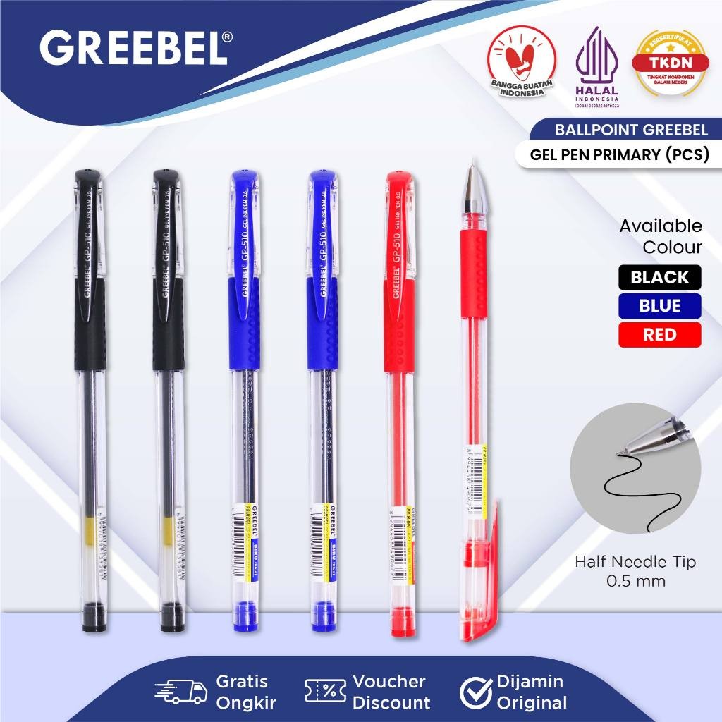 

GREEBEL PULPEN GEL / GEL PEN GP- 510 Primary 0.5 (6PCS/SET) / Ballpen Gel Ballpoint Bolpen Bolpoin Pena Gel