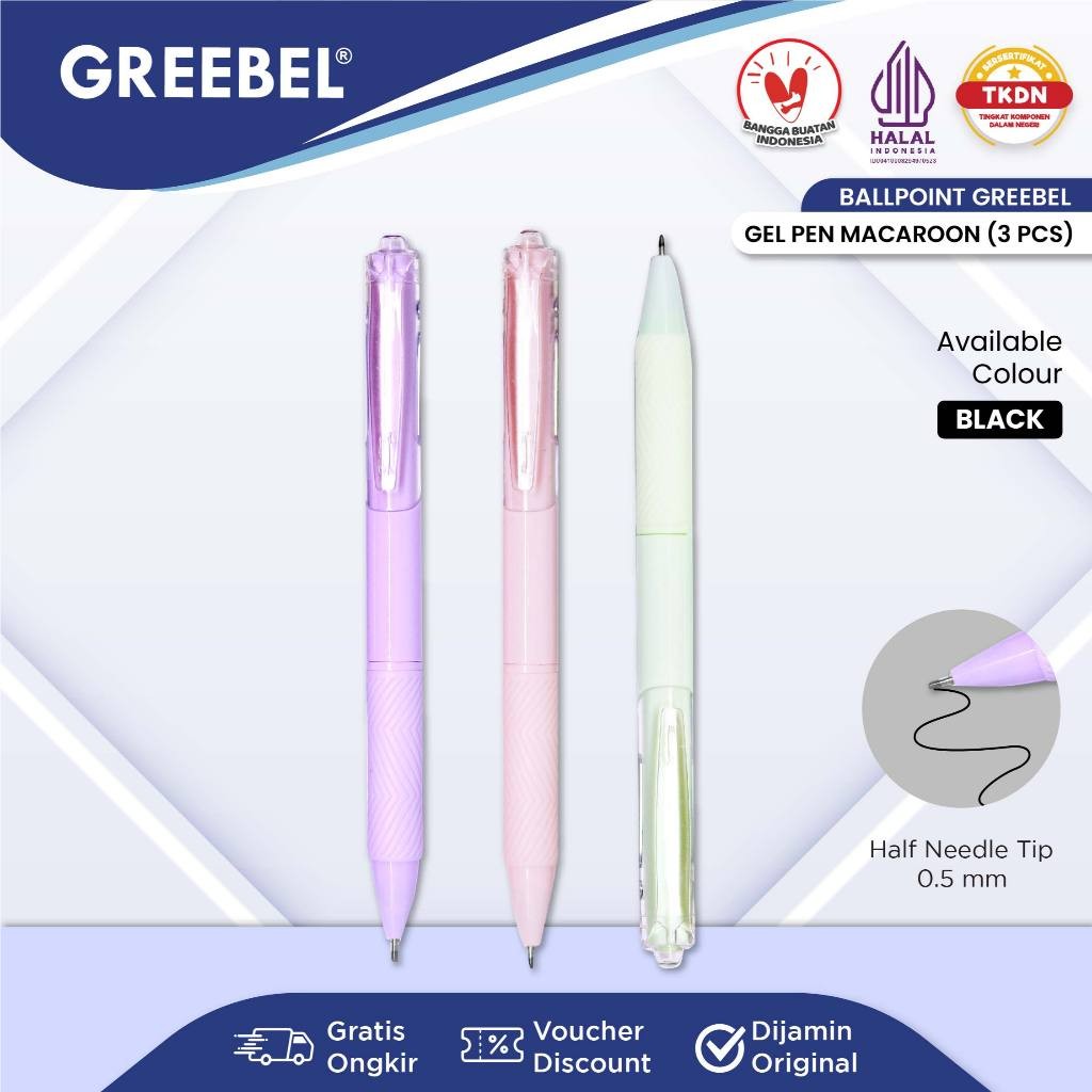 

GREEBEL PULPEN GEL / Gel Pen GP- 512 Macaroon 0.5 Hitam (3PCS/SET) / Ballpen Gel Ballpoint Bolpen Bolpoin Pena Gel