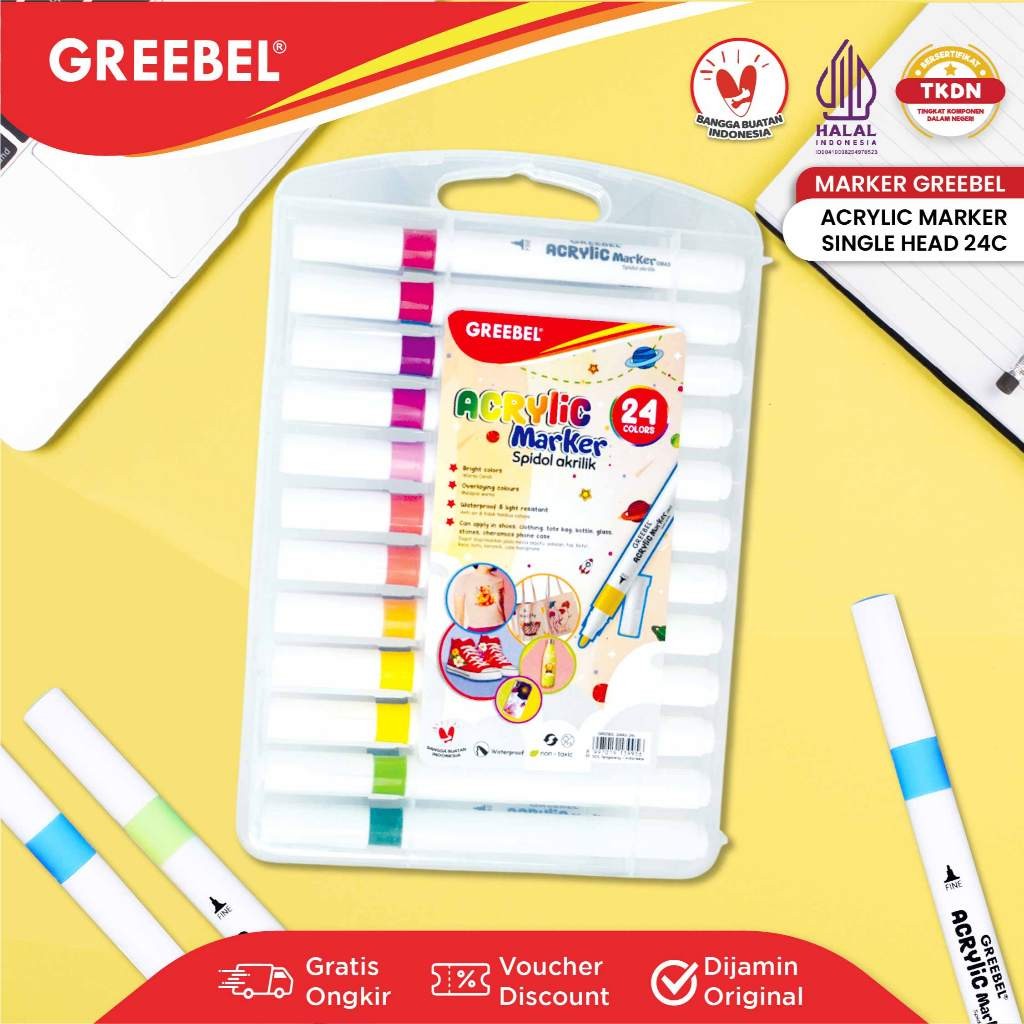 

GREEBEL Spidol Warna Warni 1 Set / Spidol Marker Acrylic Single Head (24 Warna) / Spidol Warna / Sketch Marker / Spidol Set