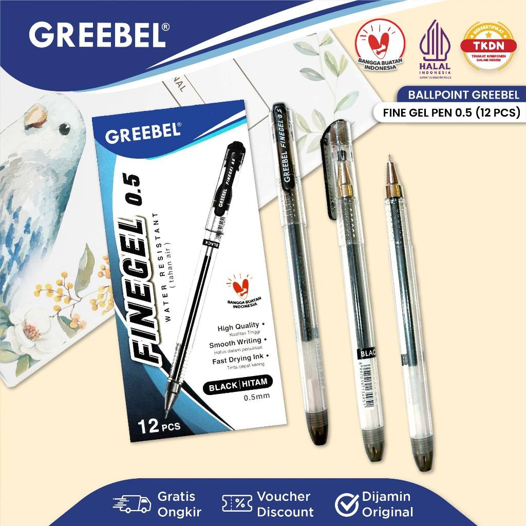 

GREEBEL PULPEN GEL / GEL PEN Fine Gel 0.5 Hitam (12PCS/SET) / Ballpen Gel Ballpoint Bolpen Bolpoin Pena Gel 501