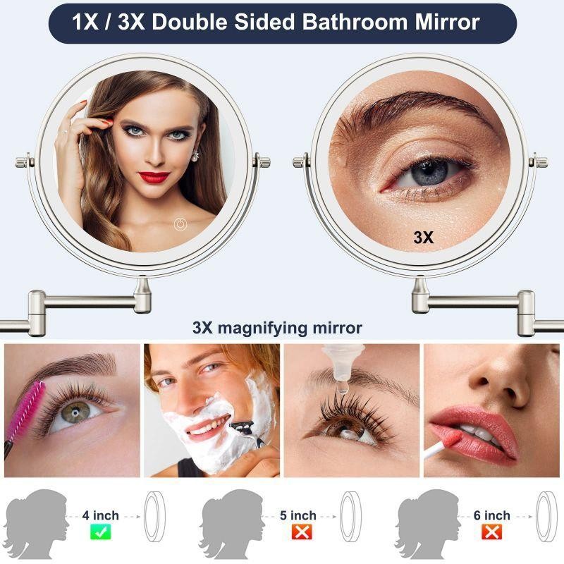 2 Sisi Cermin Make Up 20Cm Dinding Teleskopi Tembok Kamar Mandi Bulat Cermin Rias Lipat