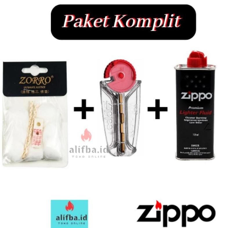 paket komplit minyak Zippo batu korek/flint Zippo kapas dan sumbu korek zippo