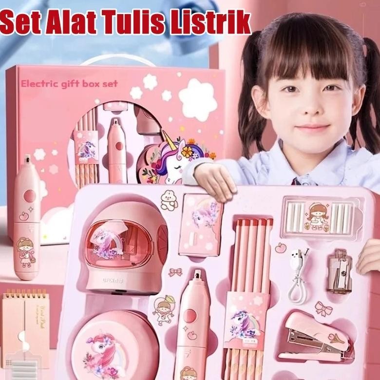 

TERLARIS 11 in 1 Alat Tulis /Elektrik Rautan Penghapus Vacuum Pensil Anak Alat Perkakas Belajar Anak Perempuan Kado Electric Stationery Set Siap kirim