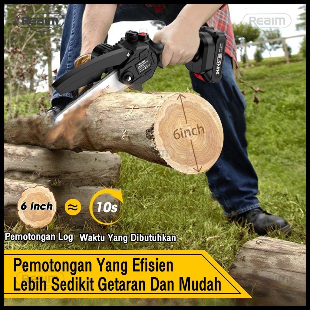 REAIM GERGAJI BATERAI 298V GERGAJI LISTRIK GERGAJI MESIN MINI CHAINSAW MINI GERGAJI PORTABLE