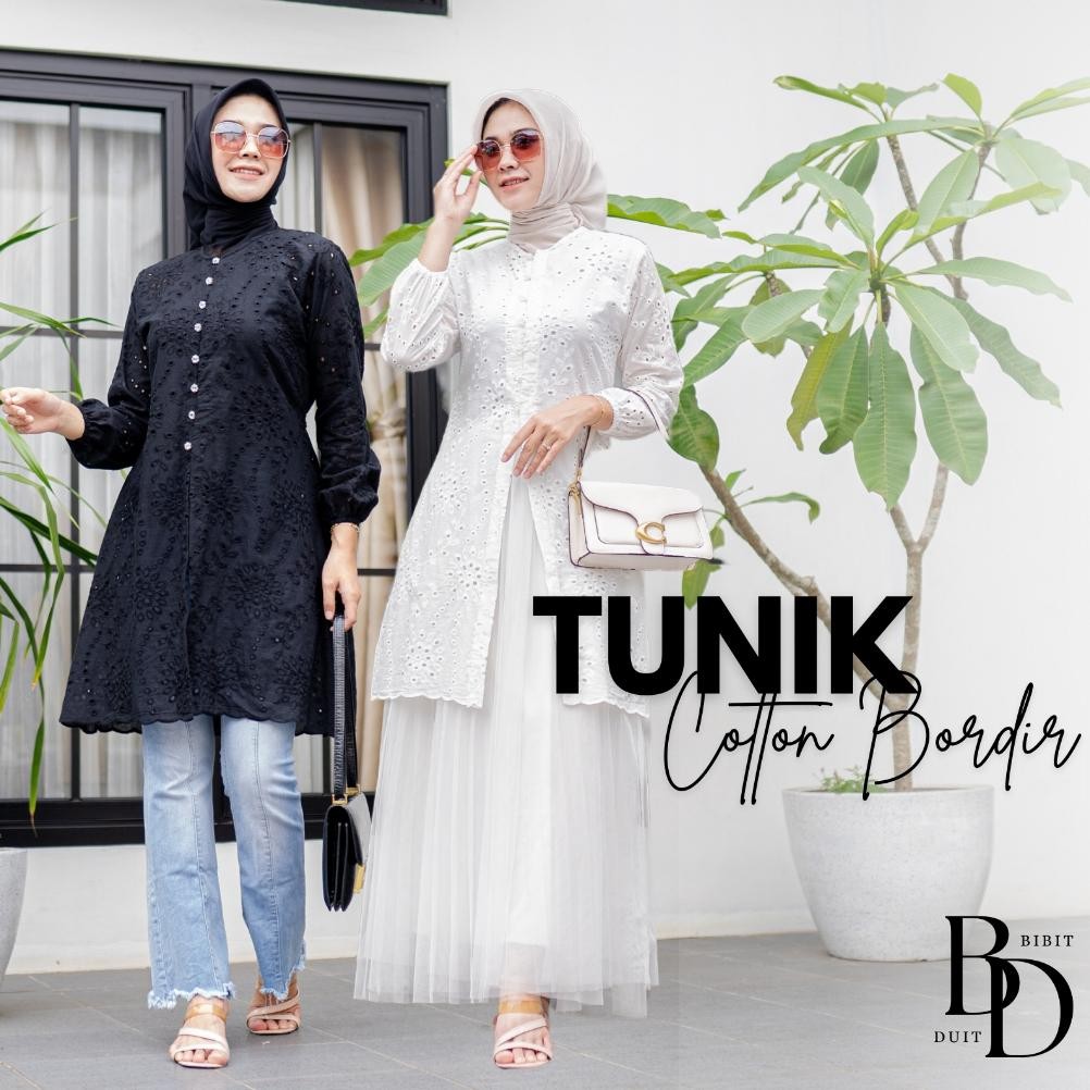 Atasan Chea Tunik Wanita Katun Bordir Cotton Bolong Premium Jumbo Putih Tunic Kondangan Elegan M XL