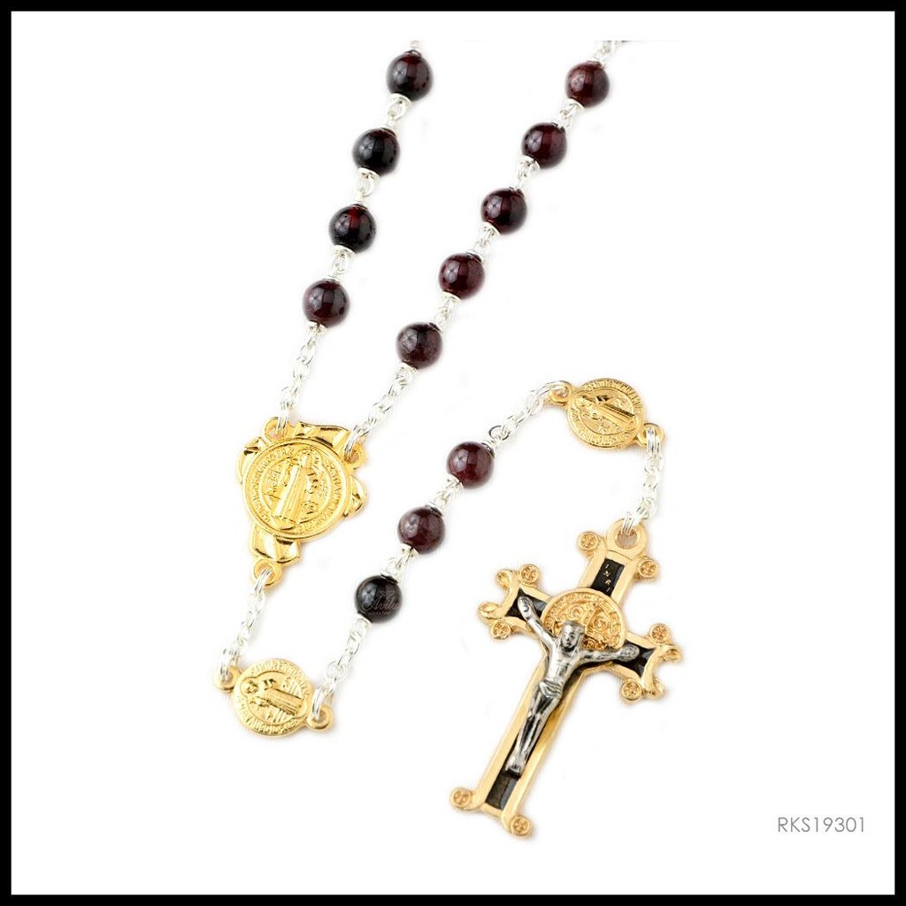 ROSARIO BATU GARNET  ST BENEDICTUS  6MM ROHANI KATOLIK