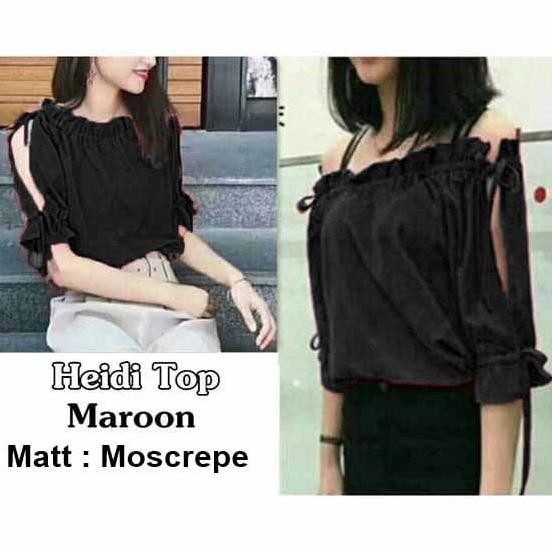 Baju Atasan Wanita Blouse Bluse Top Sabrina Crop Top Lengan 3/4 7/8 Elegan Fashion Korea Leher Tanga