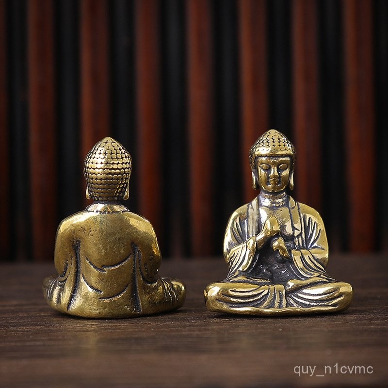 Patung Kecil Buddha Tathagata Mini dari Kuningan Hiasan Mobil Portabel Shakyamuni